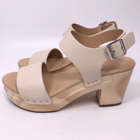 NEW OpBx Nisolo Open Toe Clogs Wooden Heel Sandals Shoes Platform Size 6.5 Bone - Picture 5 of 16